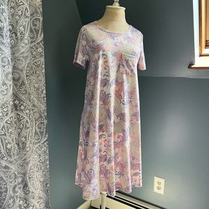 LuLaRoe Carly Dress White with Paisley Pastel Designs EUC Size XS